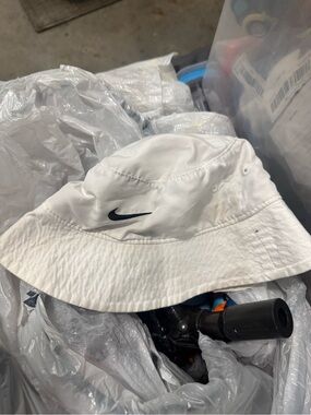 Nike Kids White Bucket Hat with Black Swoosh
